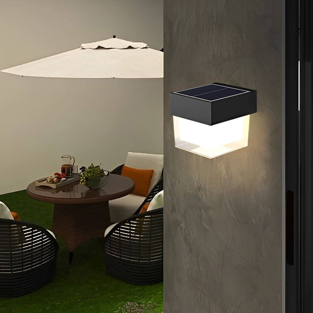 Square Round Waterproof LED Black Minimalist Solar Outdoor Wall Lights | Dazuma