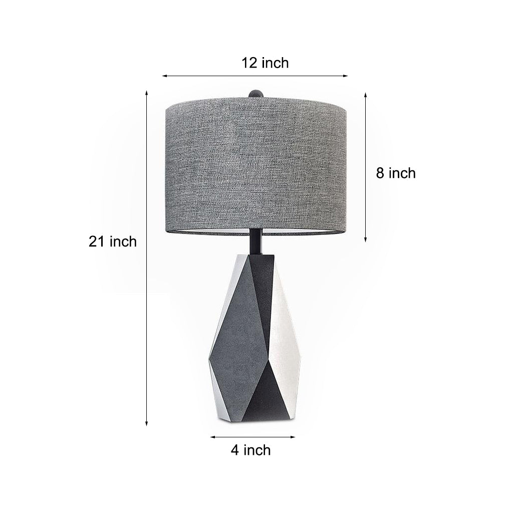 21 In.H Geometric Gray Faceted Table Lamp with Linen Drum Shade