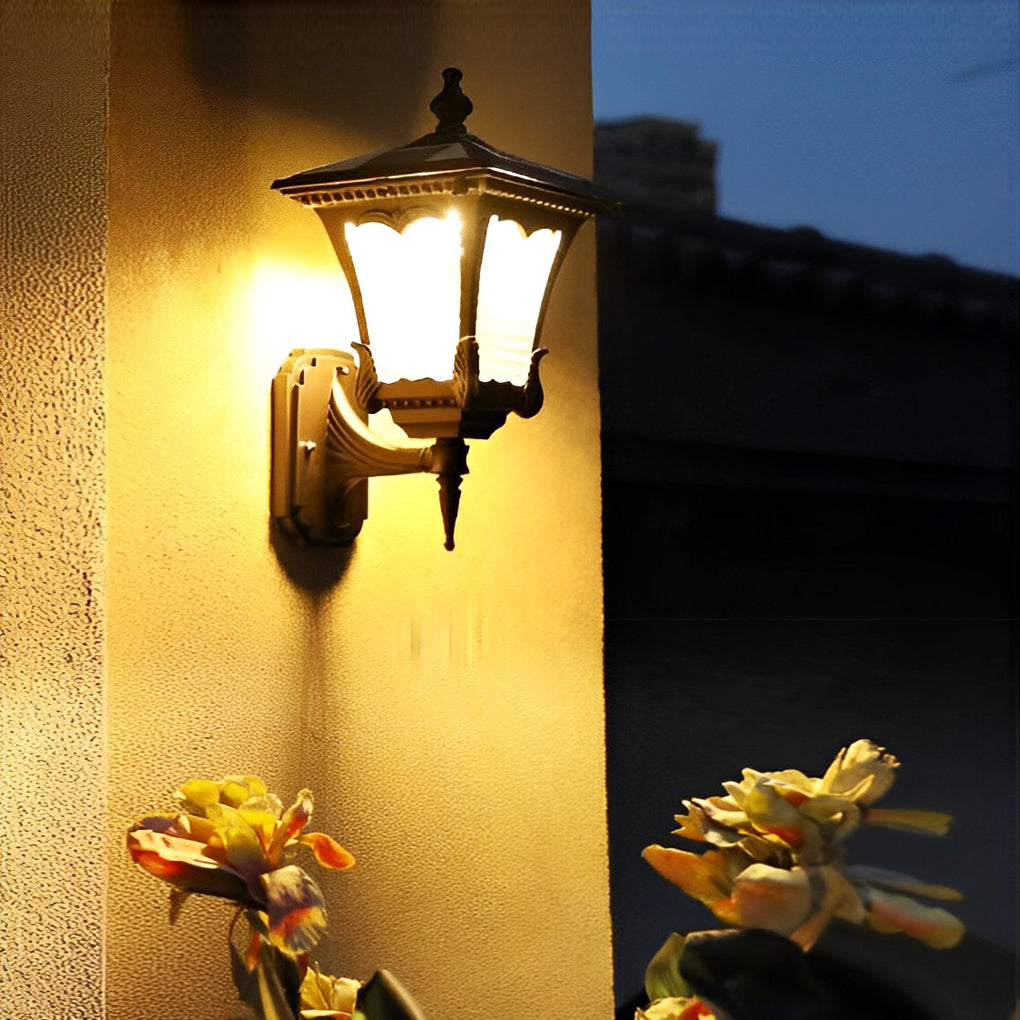 Vintage Striped Glass LED Waterproof Black Retro Solar Wall Lights | Dazuma