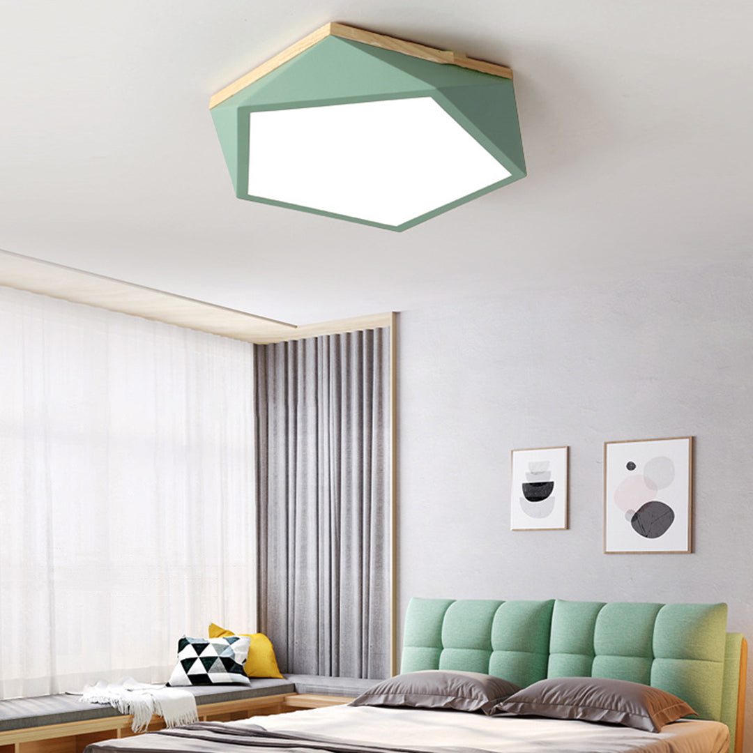 Colorful Flush Mount Ceiling Light Nordic Geometric Wooden Ceiling Lamp
