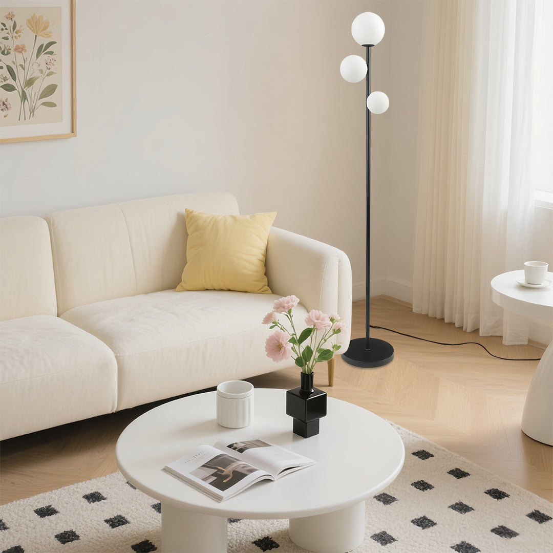 3 Lights Floor Lamp Gold Black White Modern Globe Standing Lamp