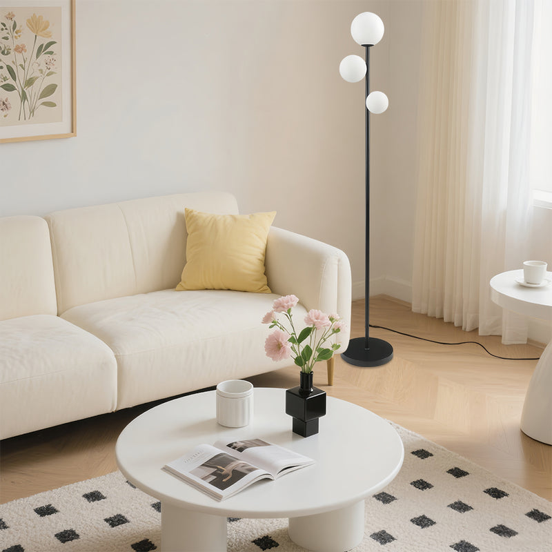 3 Lights Floor Lamp Gold Black White Modern Globe Standing Lamp