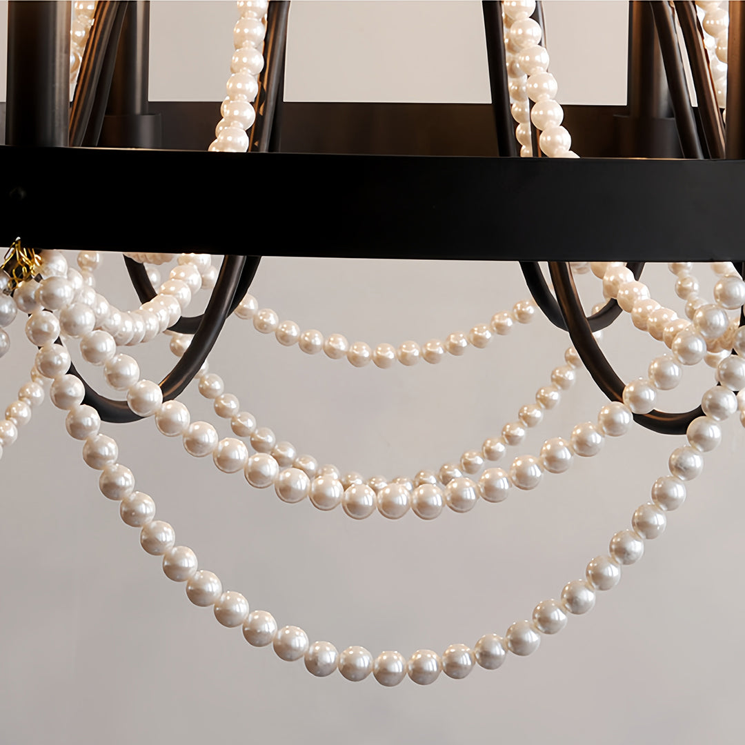 Vintage Wrought Iron Chandelier French Artistic Pearl Ceiling Light