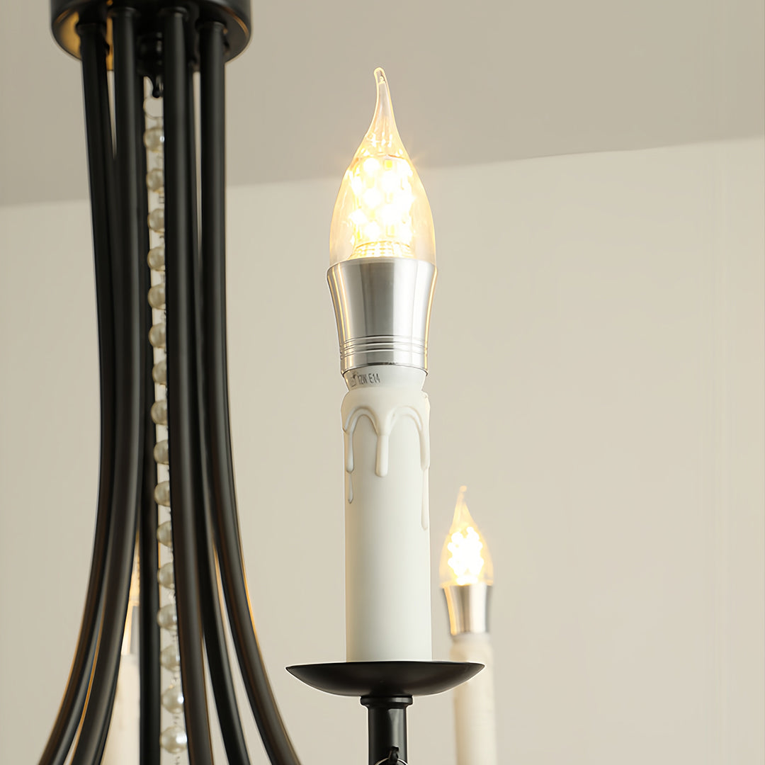 Pearl Chandelier Black Iron Artistic Crystal Ceiling Light