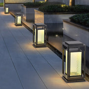 Outdoor Glass Lanterns Industrial Black Weatherproof Square Lawn Light