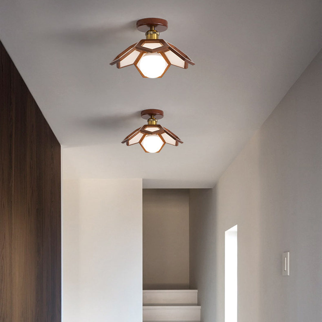 Wood Semi Flush Mount Light Modern Minimalist Lotus Light