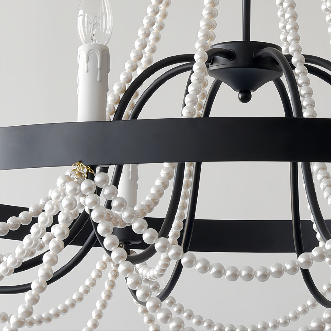 Vintage Wrought Iron Chandelier French Artistic Pearl Ceiling Light