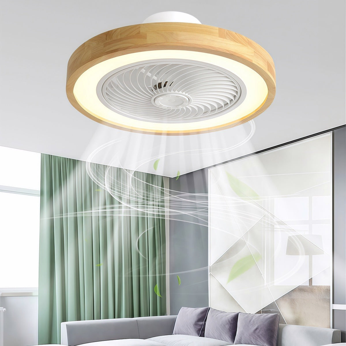 Three-level Wind Regulation Nordic Modern Bladeless Ceiling Fans with Lights and Remote Control