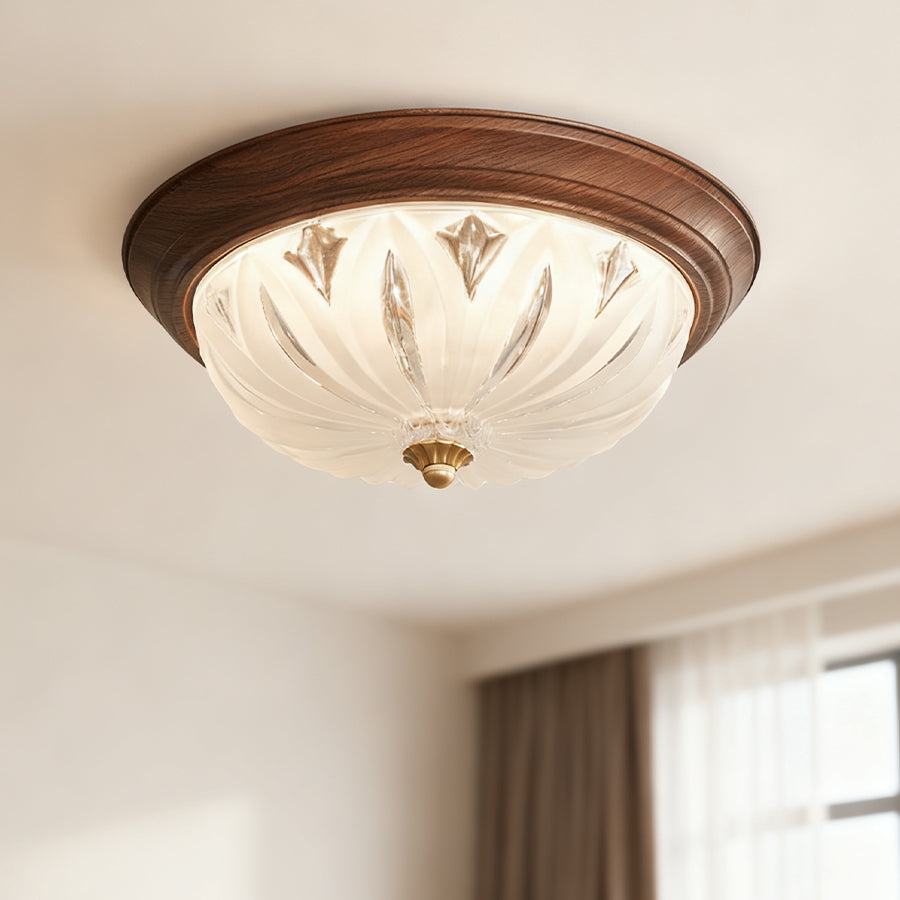 Retro Flush Mount Ceiling Lights American Walnut-Colored Glass Lamp