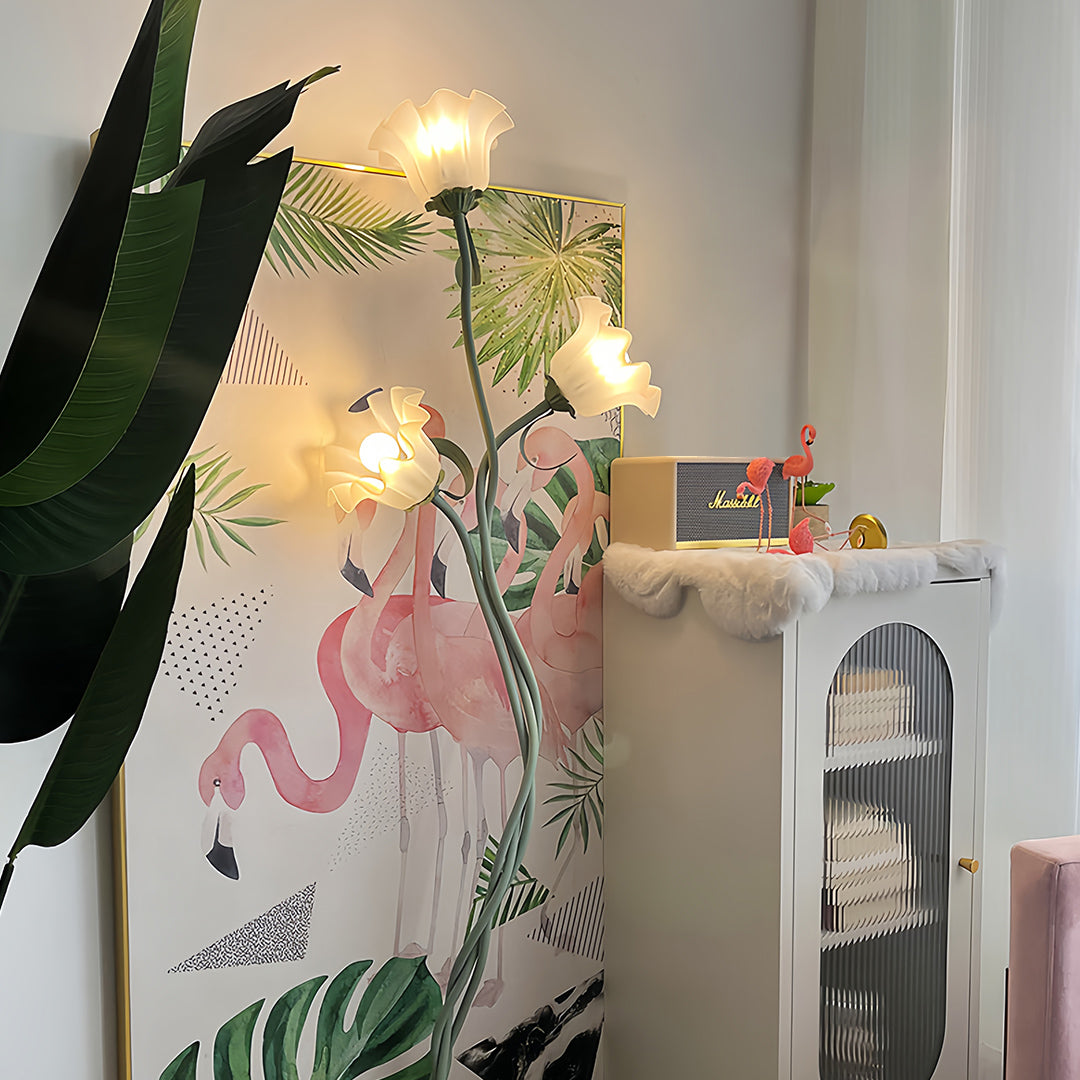 Flower Floor Lamps French Country Style Green Artistic Iron Lamp