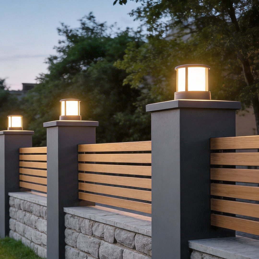 Cylinder Solar Garden Lights LED Waterproof Black Outdoor Light