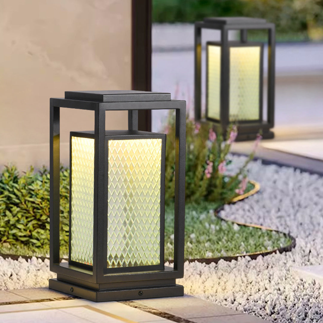 Outdoor Glass Lanterns Industrial Black Weatherproof Square Lawn Light