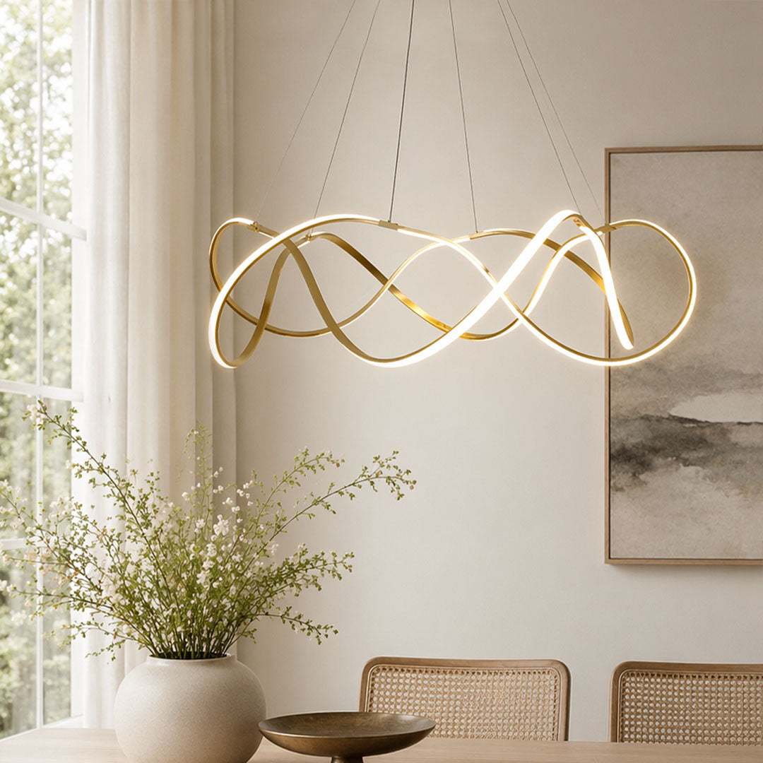 Modern Round Dimmable LED Aluminum Geometric Chandelier - Gold