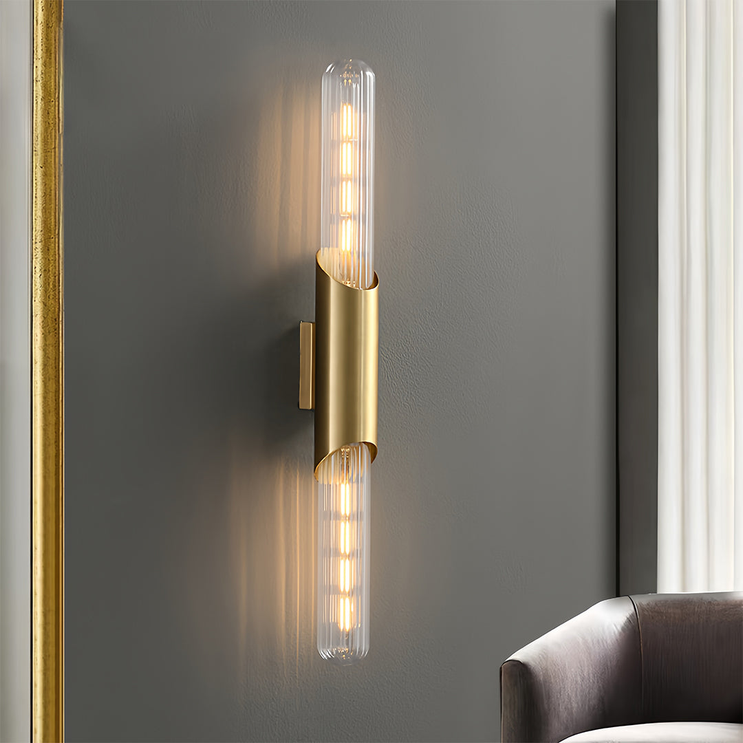 Up Down Wall Lights Full Brass Cylindrical Gold Finish Glass Light