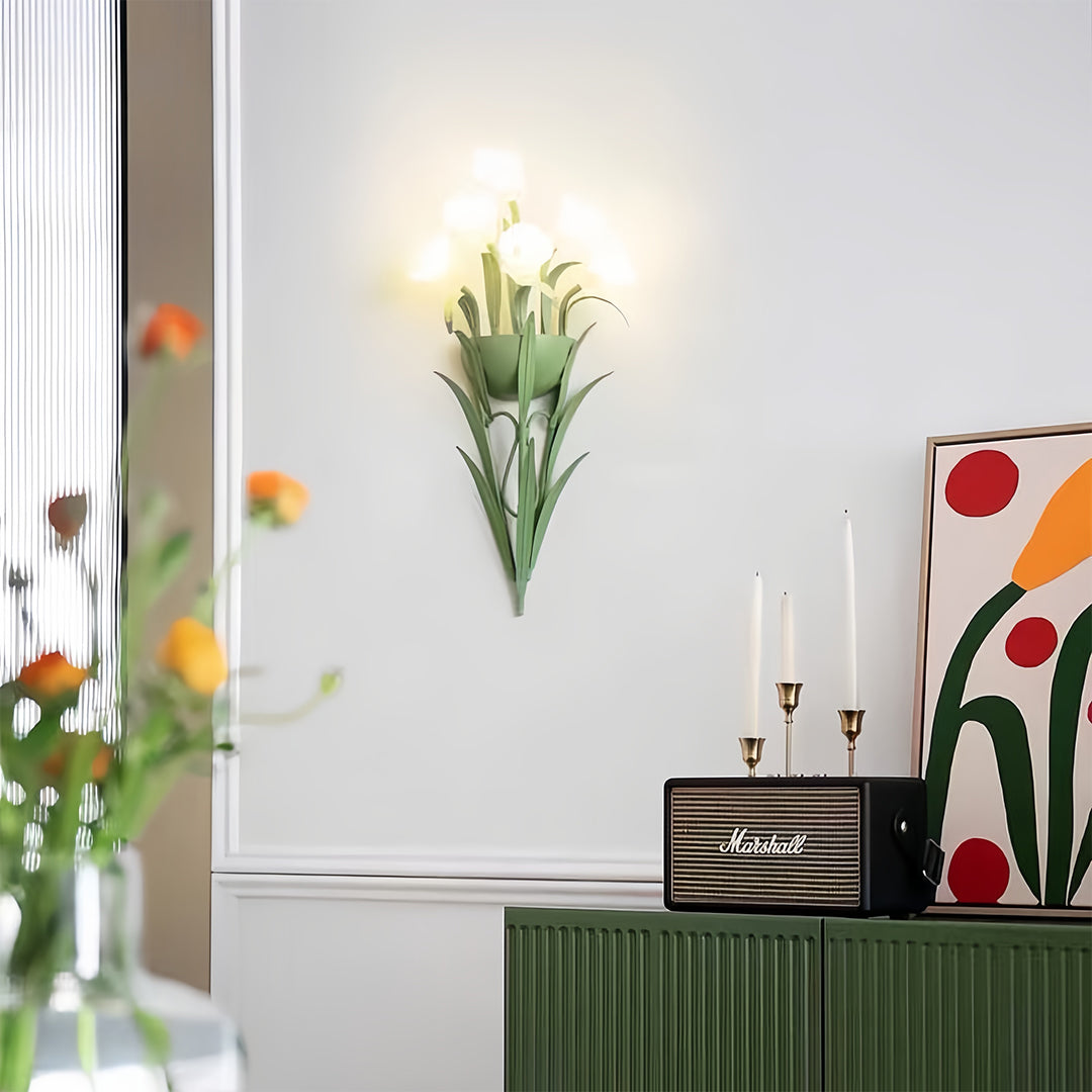 Art Deco Wall Light Creative Green Vintage Flower Decorative Light