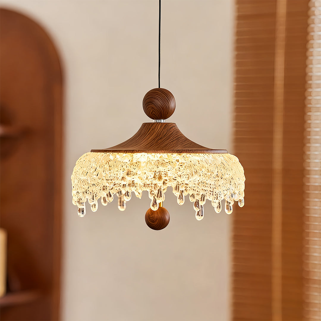 Water Drop Pendant Light Walnut Finish Iron Teardrop Ceiling Light