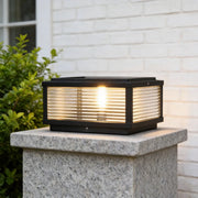 Square Pillar Light Ribbed Glass Outdoor Metal Light