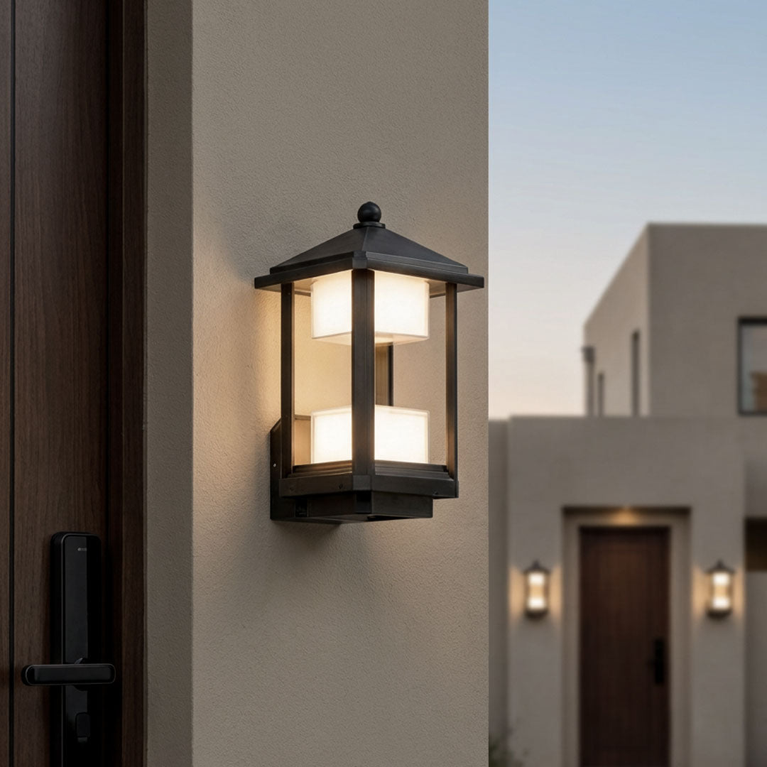 Black Outdoor Lantern Sconce Modern Waterproof Wall Light