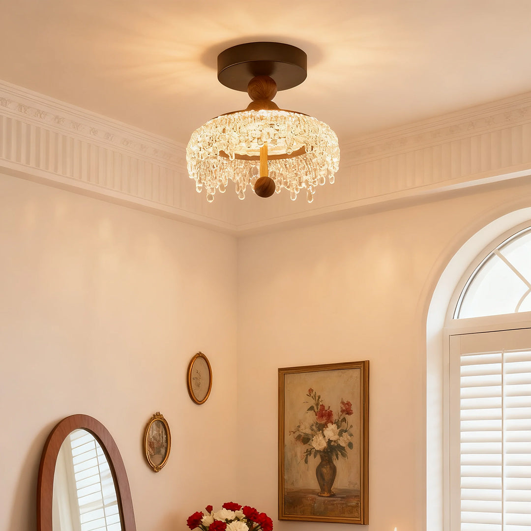 Unique Semi Flush Ceiling Light Vintage Water Drop Walnut Colored Lamp