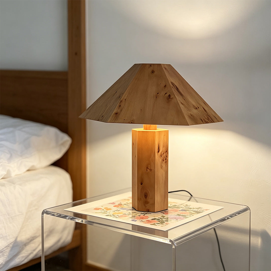 Vintage Wooden Table Lamp Wabi-Sabi Style Bedside Light