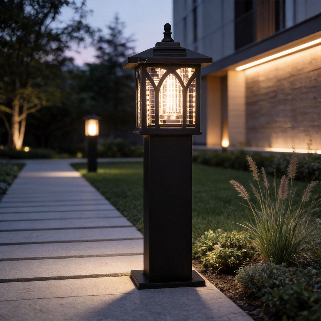 Bollard Solar Lights: Black Lantern Pathway Fixture – Dazuma