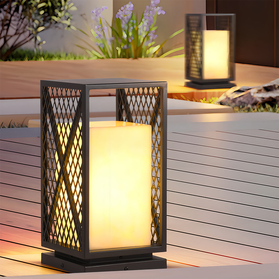 Black Outdoor Floor Lantern Square Metal Waterproof Creative Light