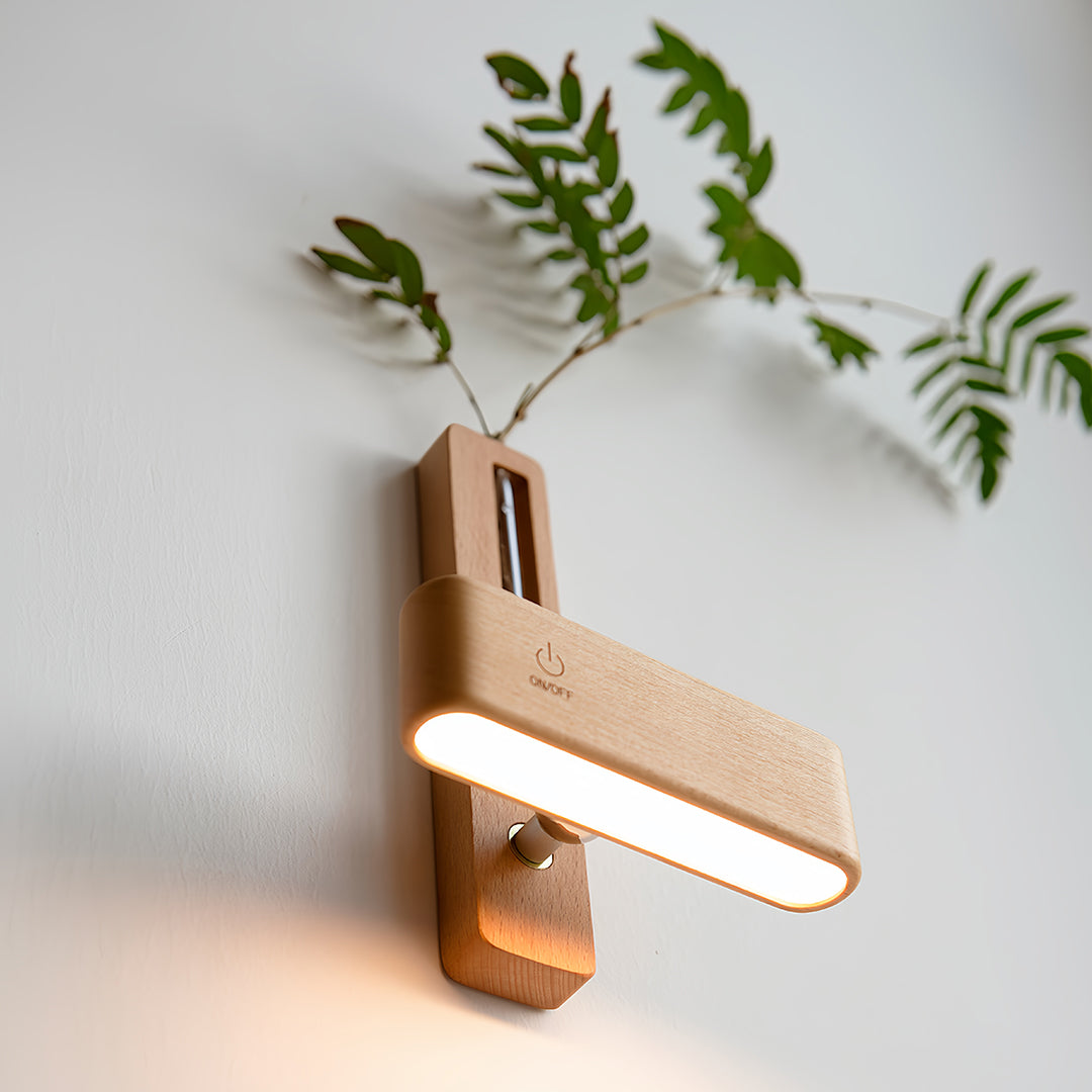 Wooden Wall Lights Minimalist with Glass Vase Wireless Magnetic Lamp