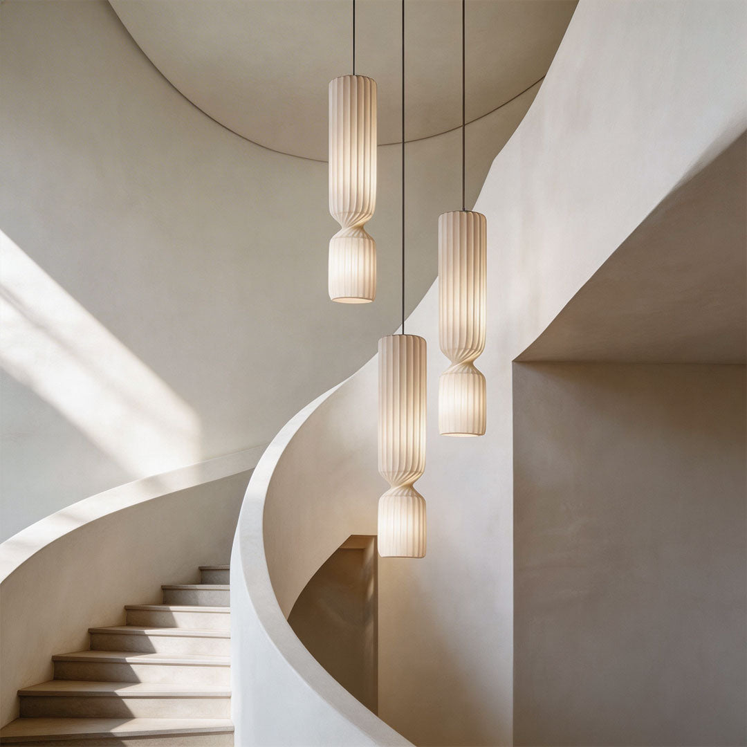 Cylinder Pendant Lighting Wabi-Sabi Style Silk Fabric Ceiling Light