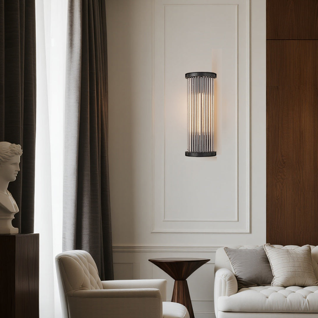 Black Indoor Wall Sconce American Vintage Semi-Circular Glass Rod Wall Lamp