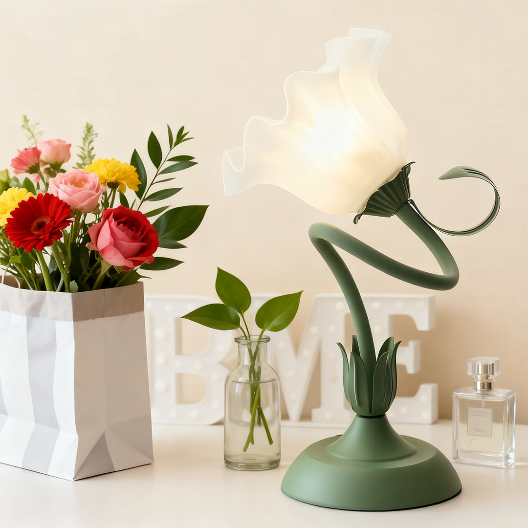 Floral Table Lamps French Vintage Green DIY Twistable White Glass Lamp