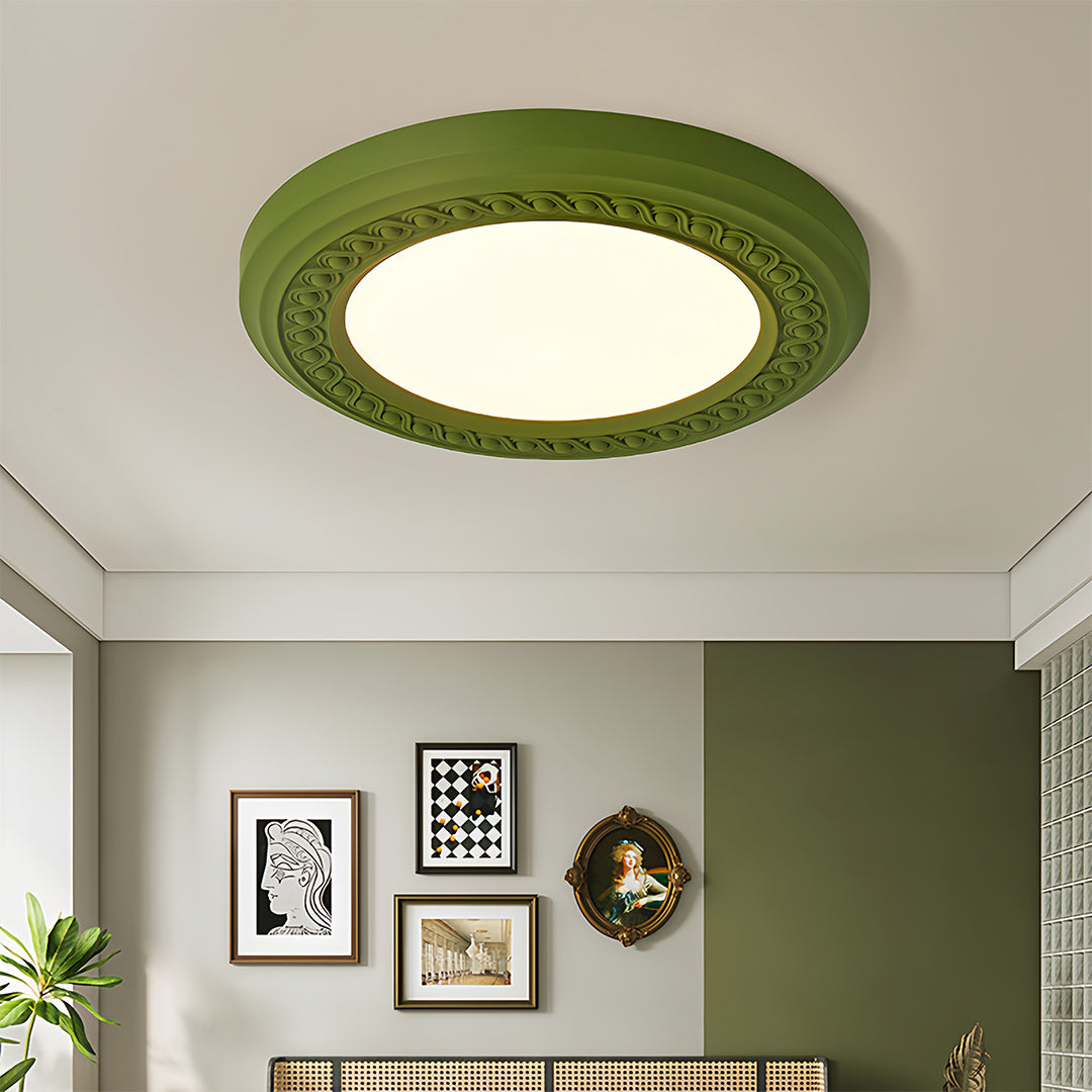 Retro Flush Mount Light Carved Resin Elegant Acrylic Ceiling Light