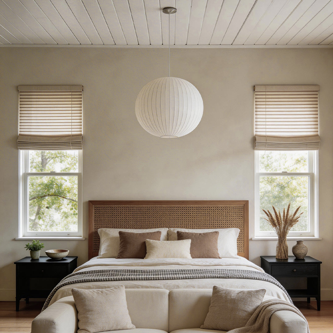 Pendant Light with White Shade French Creative Silk LED Ceiling Light