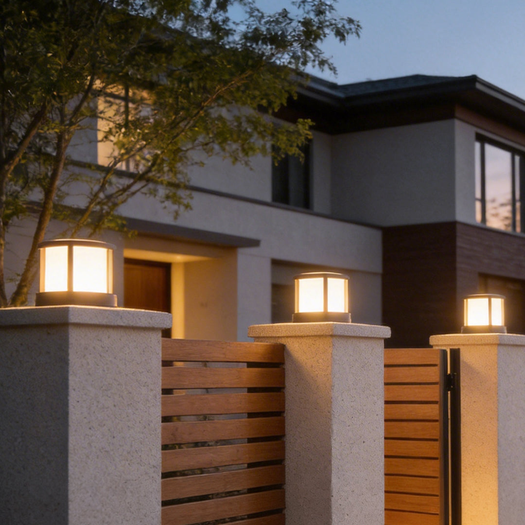 Cylinder Solar Garden Lights LED Waterproof Black Outdoor Light