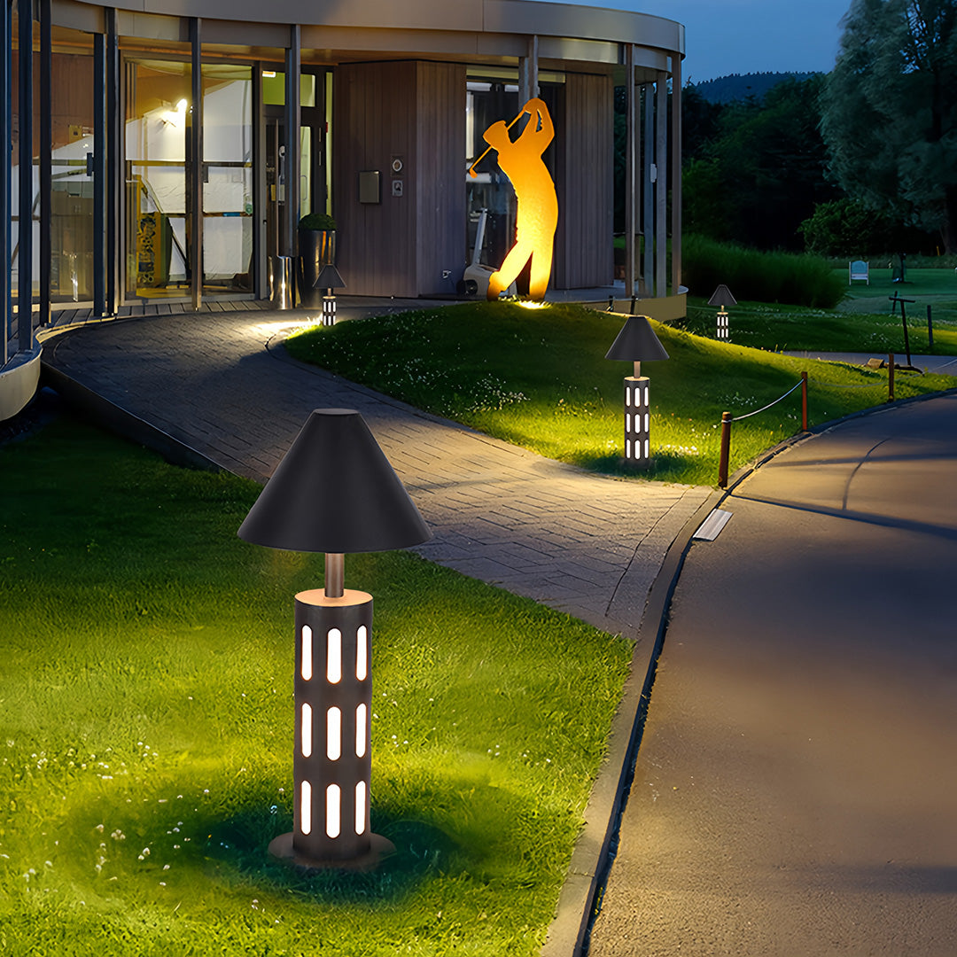 Black Path Lights Industrial Perforated Cylindrical Garden Light