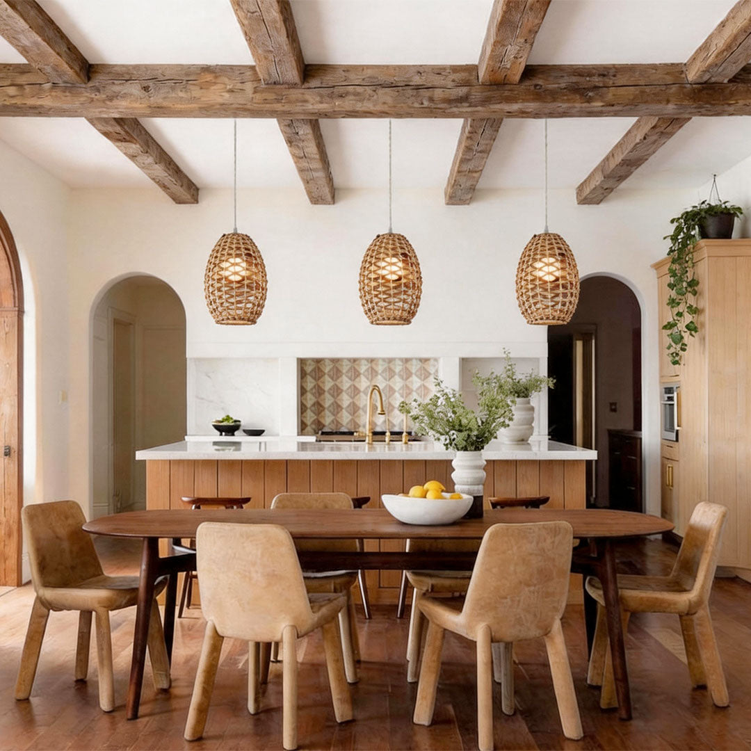 Rattan Wicker Pendant Light Nordic Metal Ceiling Light