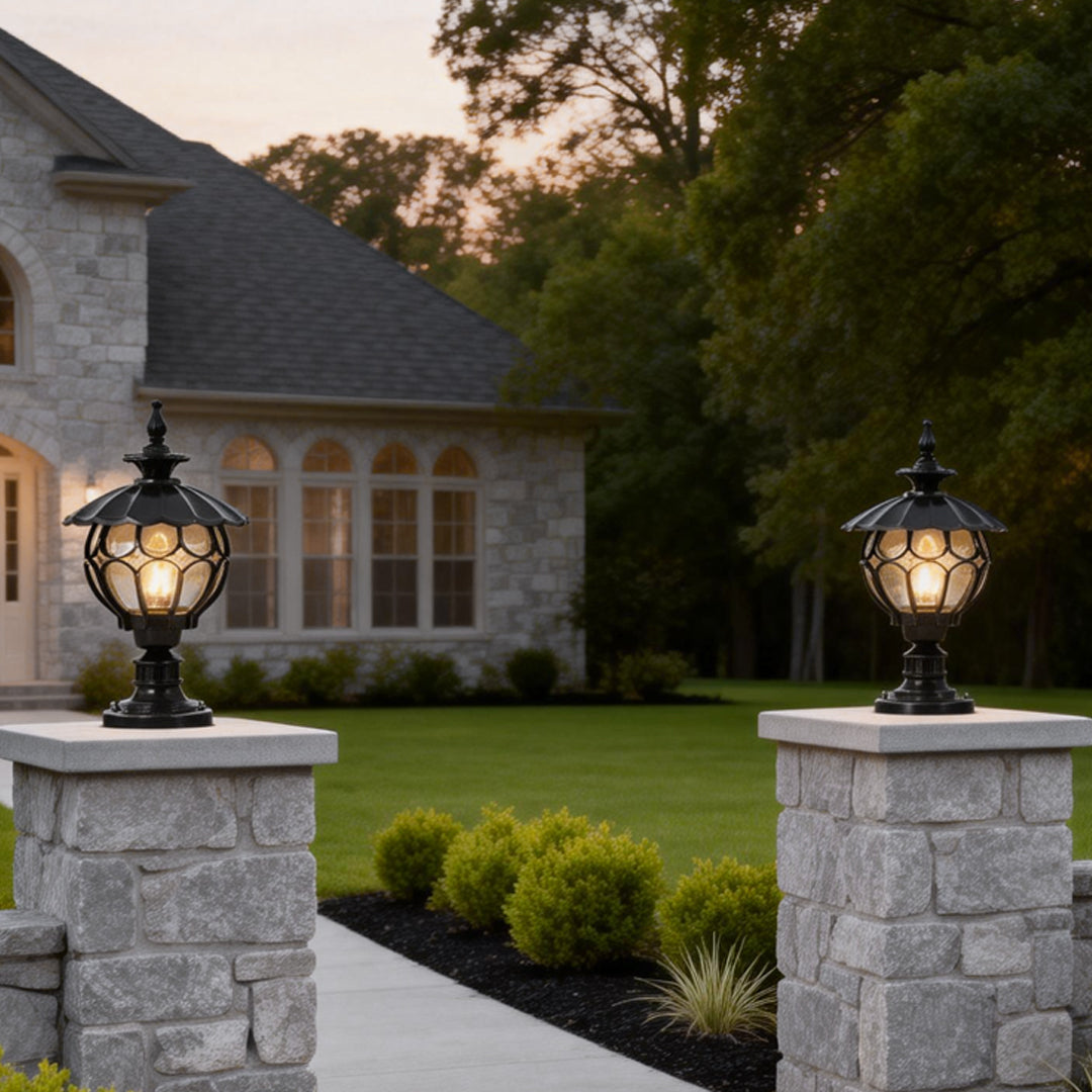 Dusk to Dawn Pillar Lights European Floral Globe Glass Light