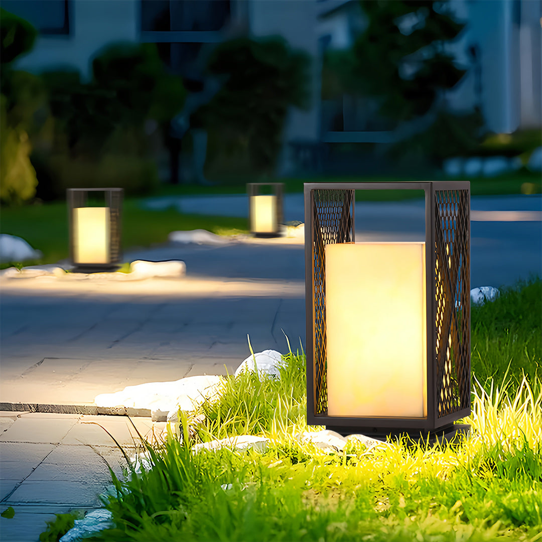 Black Outdoor Floor Lantern Square Metal Waterproof Creative Light