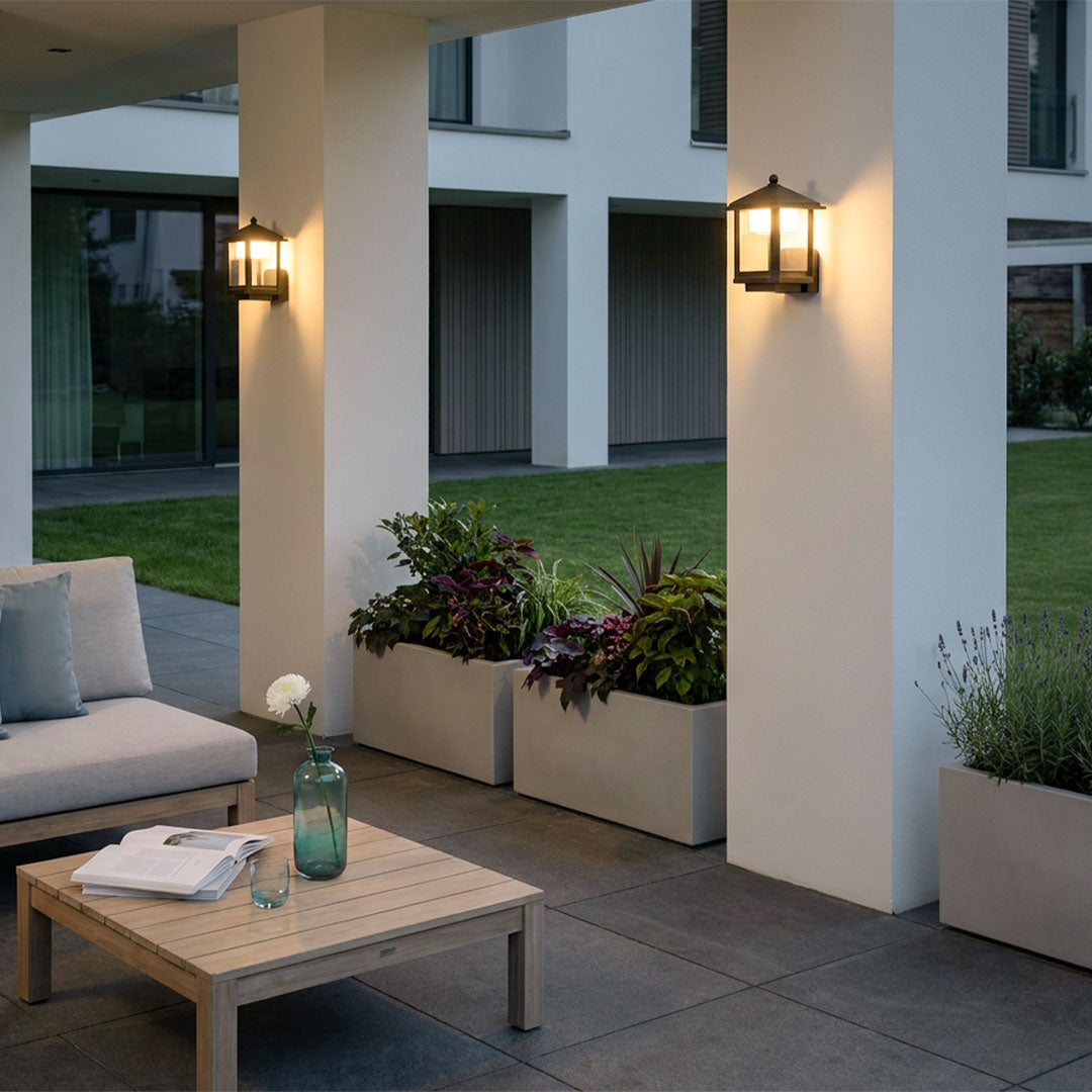 Black Outdoor Lantern Sconce Modern Waterproof Wall Light