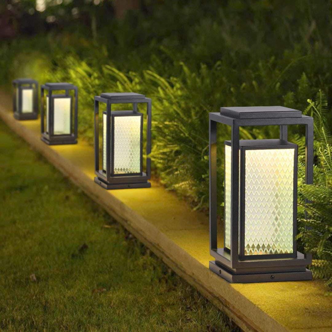 Outdoor Glass Lanterns Industrial Black Weatherproof Square Lawn Light