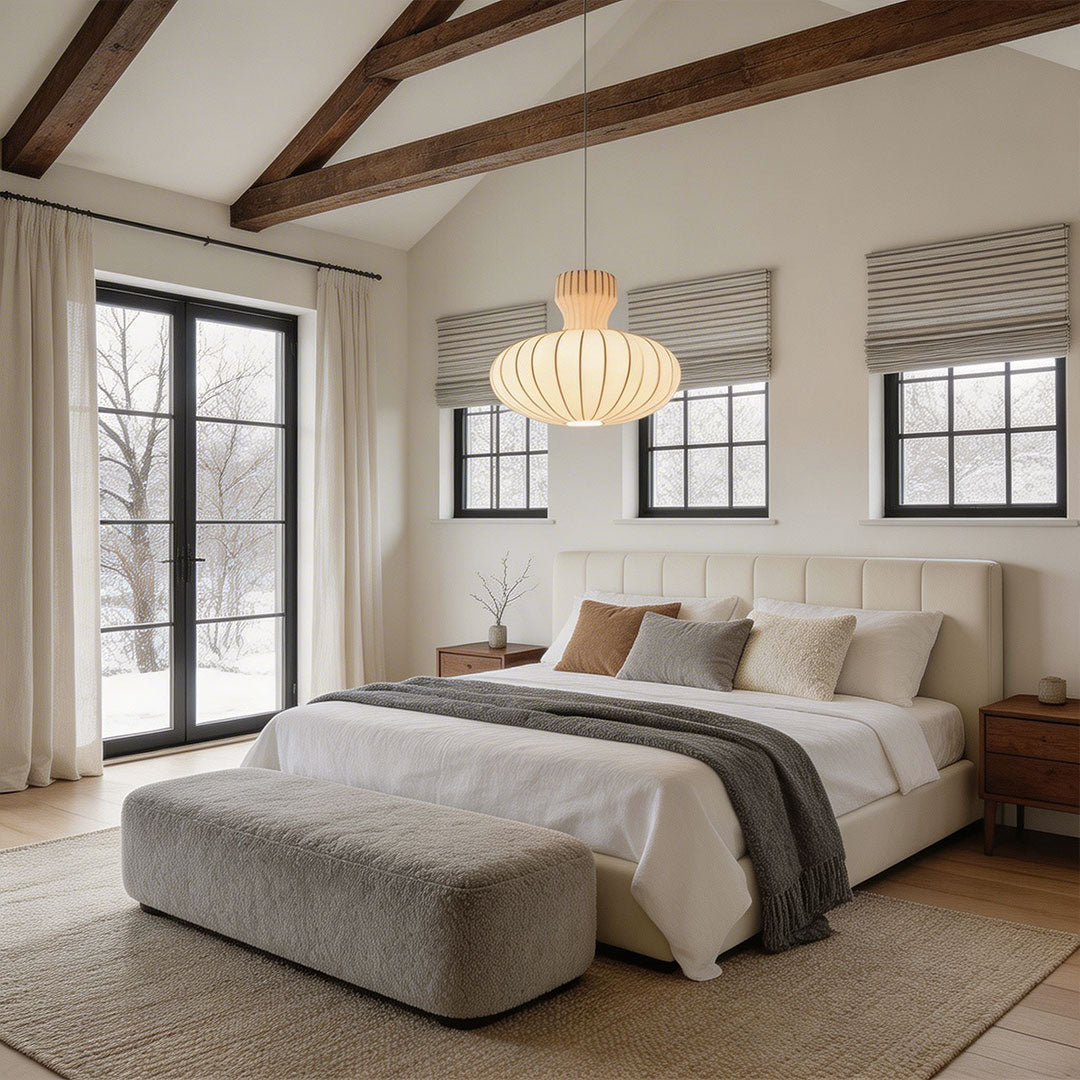 Pendant Light White Japanese Silk Fabric Ceiling Light