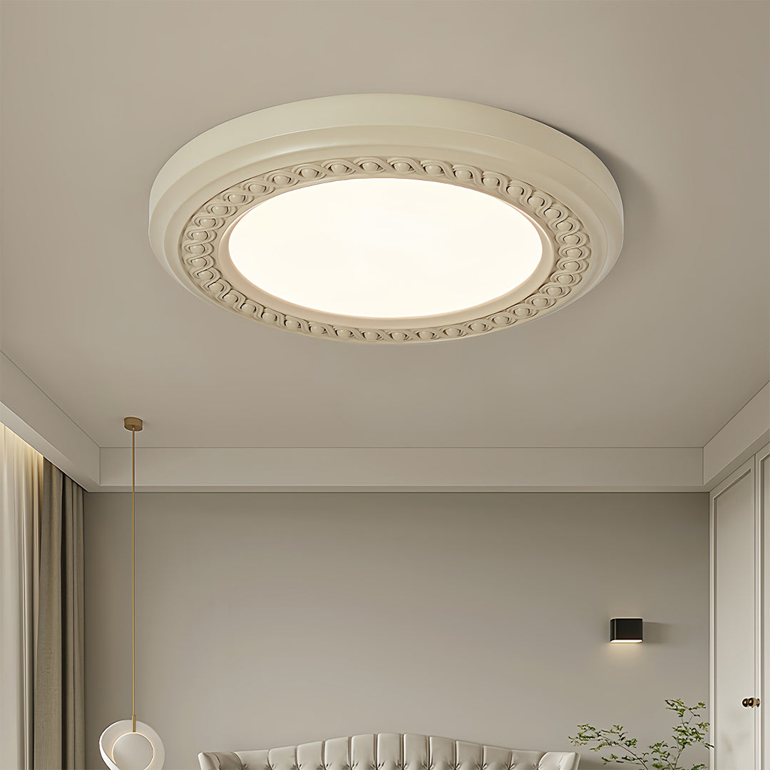 Retro Flush Mount Light Carved Resin Elegant Acrylic Ceiling Light