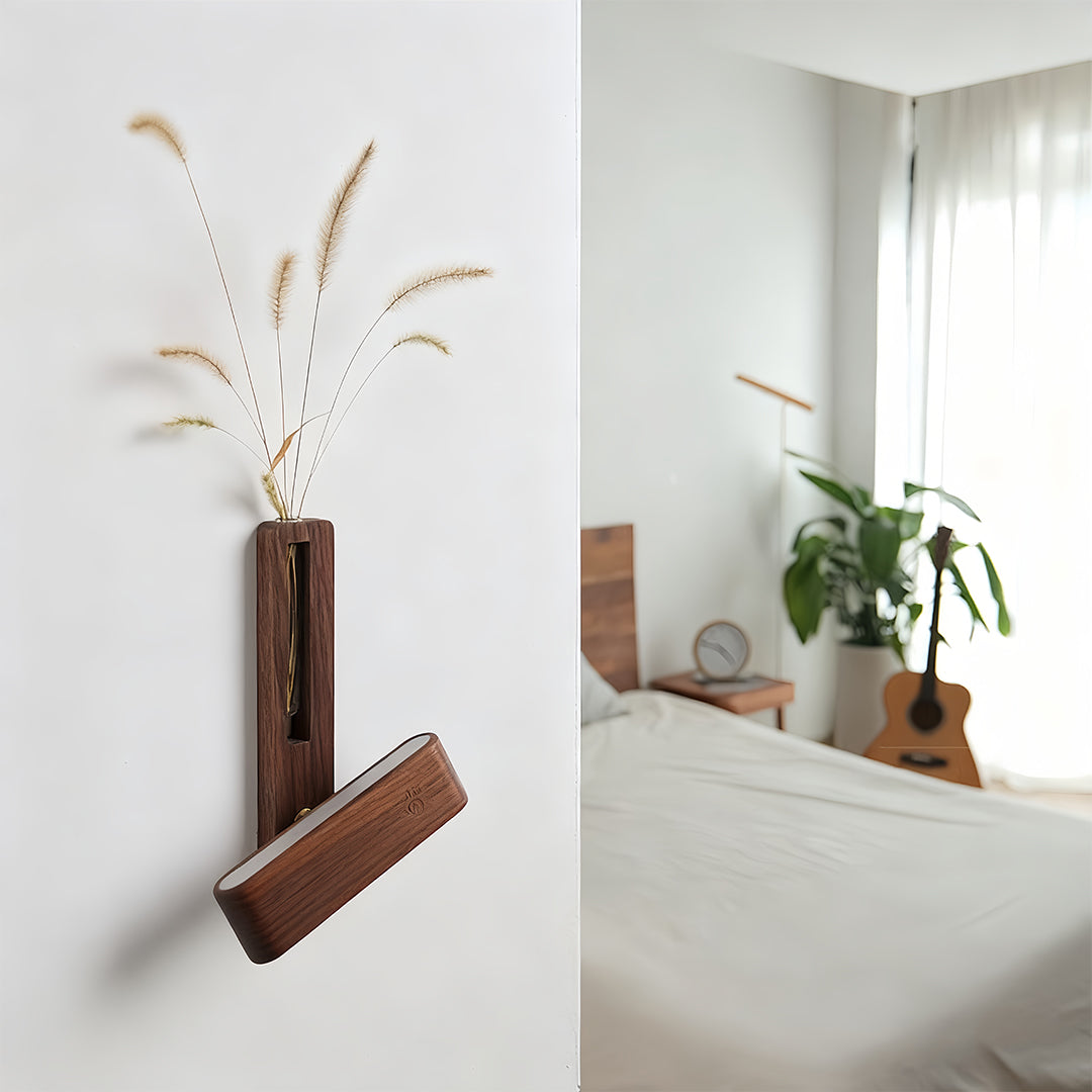 Wooden Wall Lights Minimalist with Glass Vase Wireless Magnetic Lamp