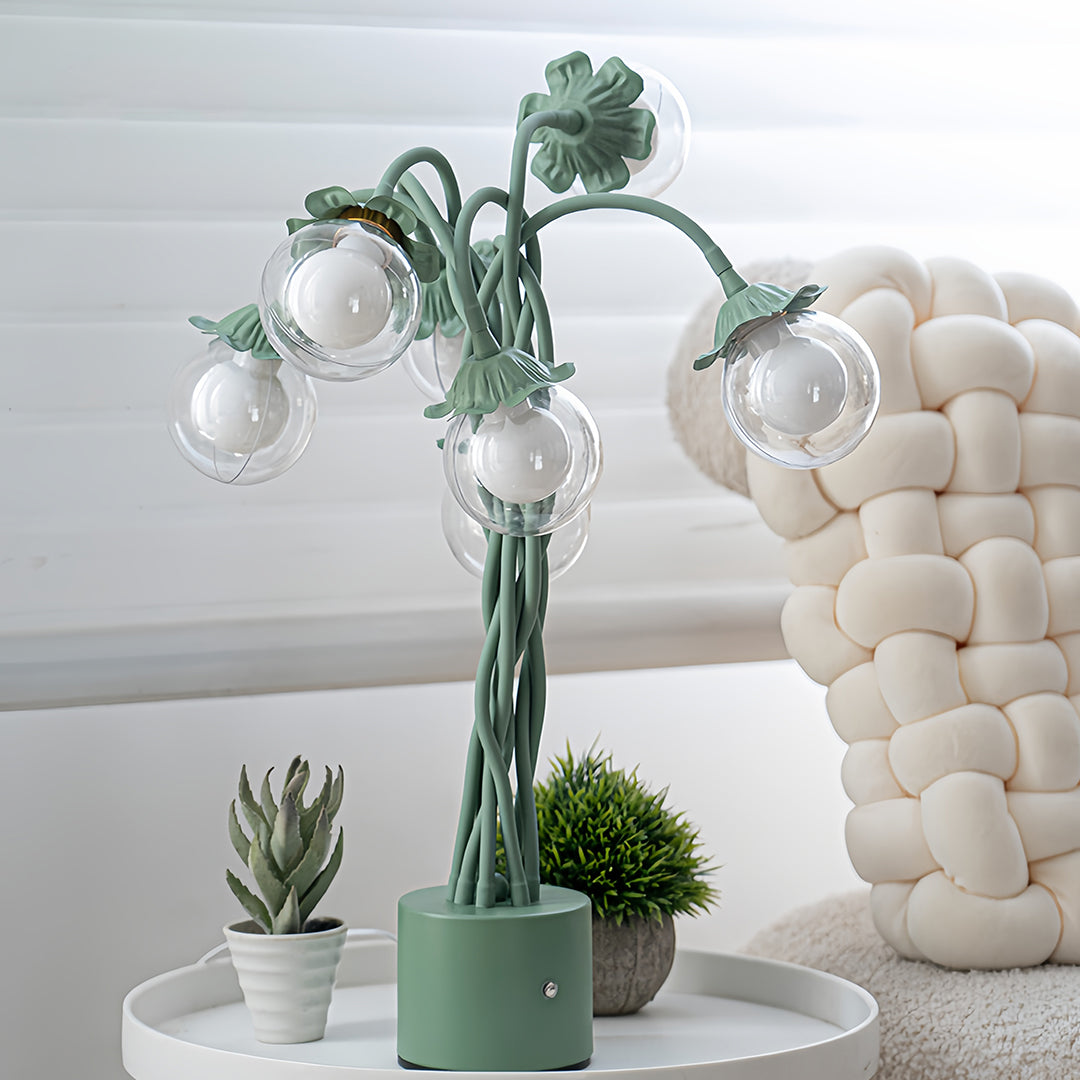Retro Green Table Lamp French Floral  Artistic Globe Decorative Light