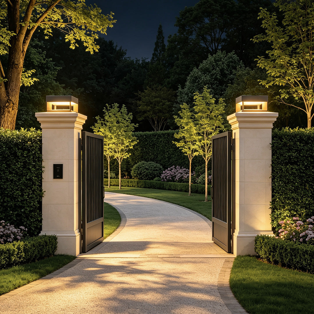 Driveway Entrance Pillar Lights Modern Square Metal Light