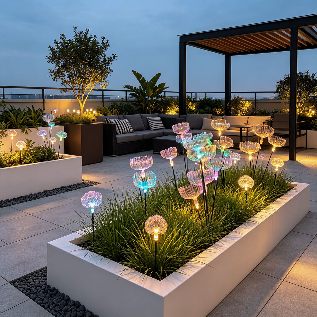 【4 PCS】Solar Garden Stake Lights Jellyfish Fiber Optic Light