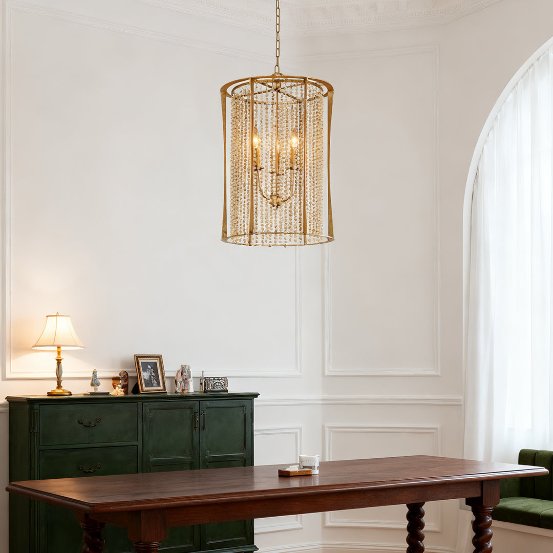 Wood Beaded Chandelier Handcrafted elegant stylish Gold Ceiling Light