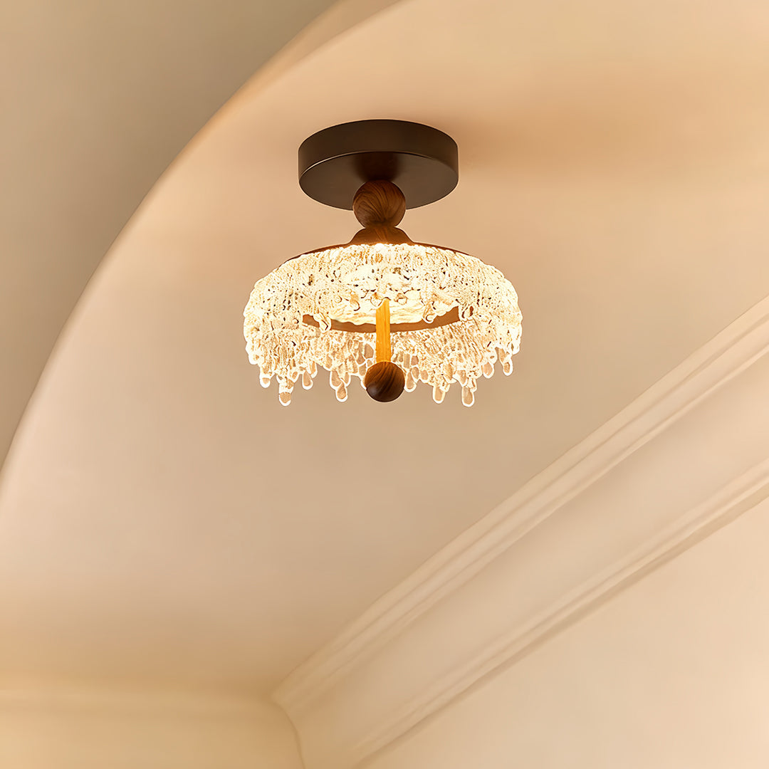 Unique Semi Flush Ceiling Light Vintage Water Drop Walnut Colored Lamp