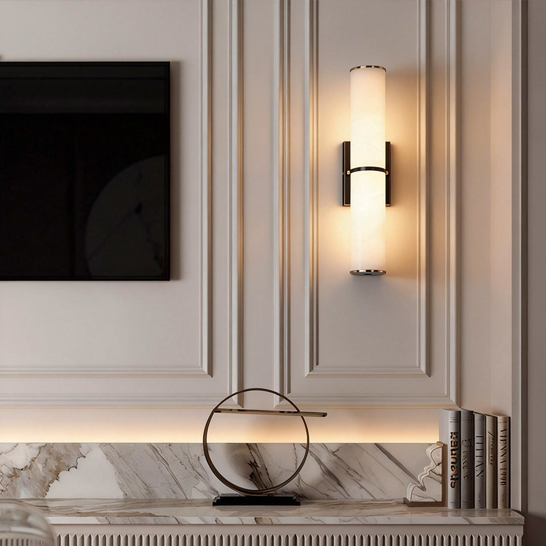 Cylinder Wall Sconce Modern Solid Copper Cloud Stone Lamp