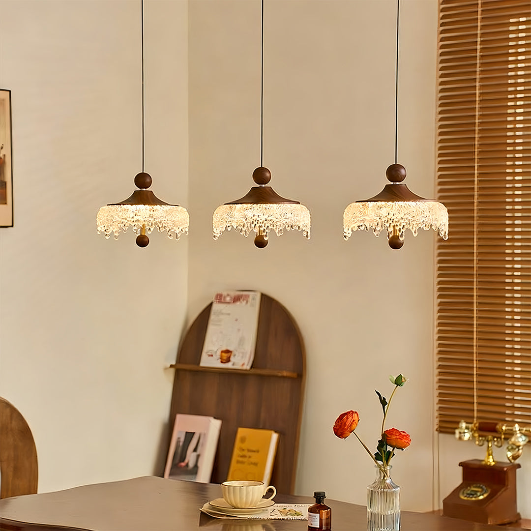 Water Drop Pendant Light Walnut Finish Iron Teardrop Ceiling Light