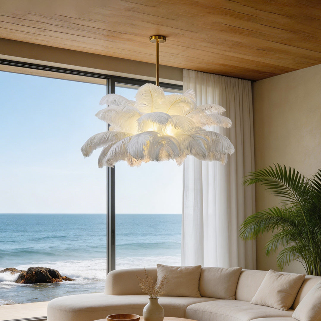 Semi Flush Mount Ceiling Lighting Nordic Feather Decor Light